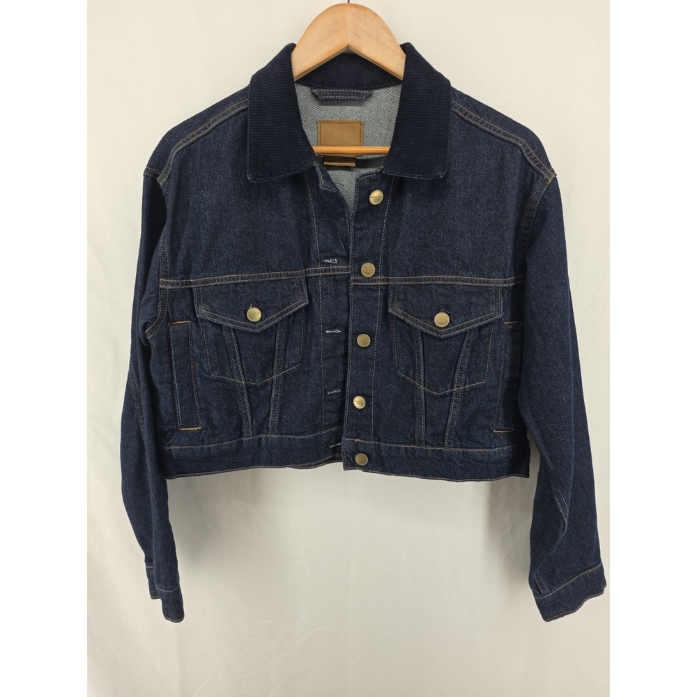 American Eagle Jean Jacket Cropped Oversized  Corduroy Collar Size Small